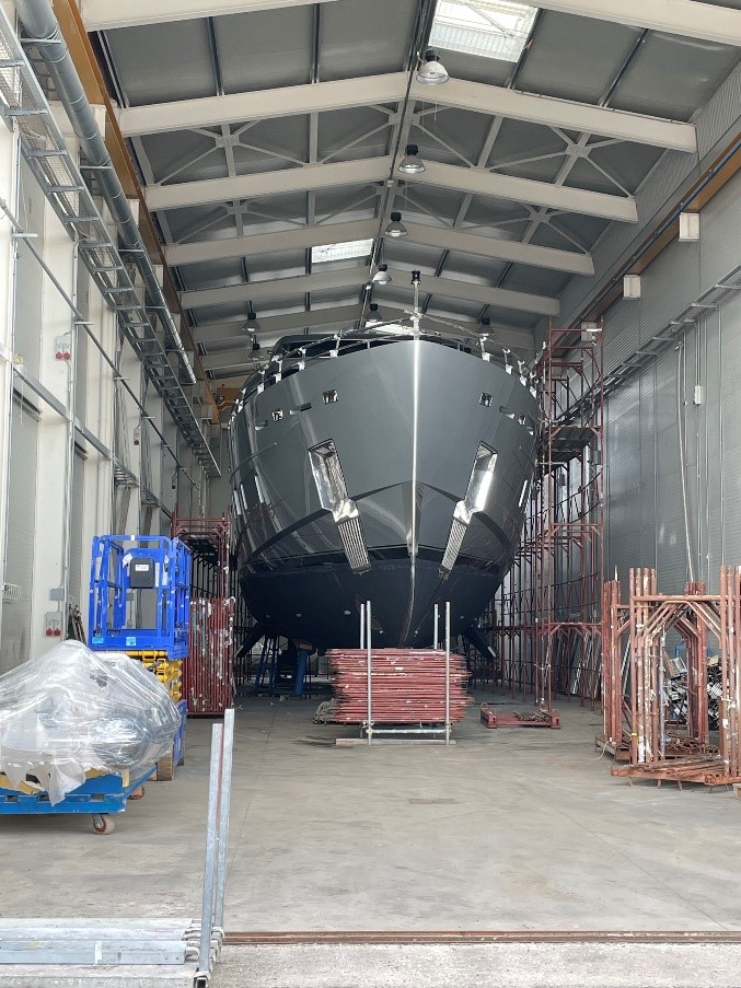 New build yacht in the shipyard